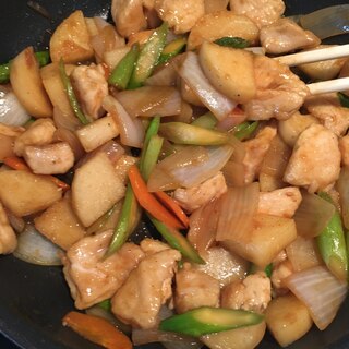 鶏肉と長芋のガリバタ醤油炒め✳️